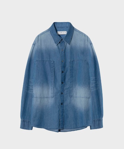 [노운] brush washed denim shirt (mid blue)