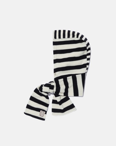 [카락터] Striped knit balaclava muffler / Ivory black
