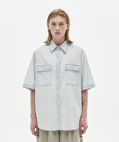 [노운] wide pocket denim shirts (light blue)